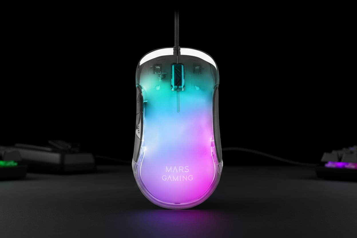 Mars Gaming MMGLOW Gaming Egér 12800 DPI RGB Fekete (8437023094587)